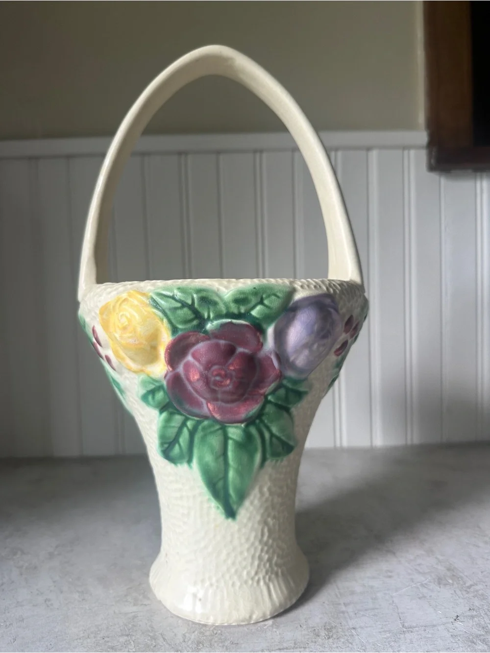 Roseville Rozane Flower Basket Vase Planter 13” Antique 1917 Art Pottery Decor